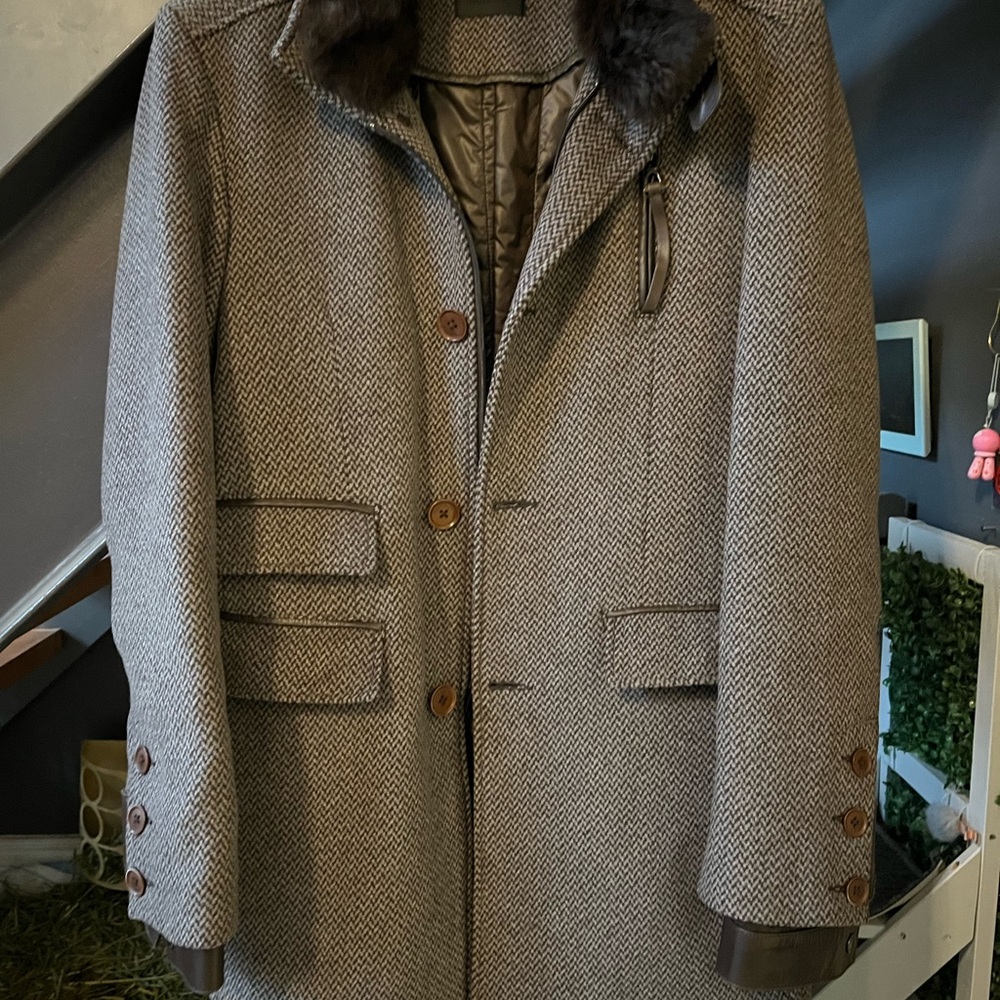 RUDSAK Wool with Leather Trim Herringbone Jacket - Size S